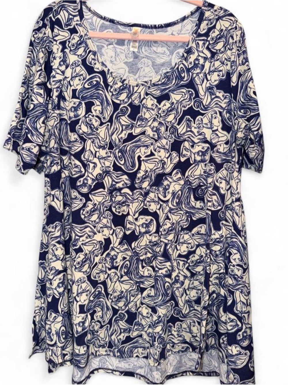 LuLaRoe Navy and Cream Disney Princess Print Short Sleeve Tunic
